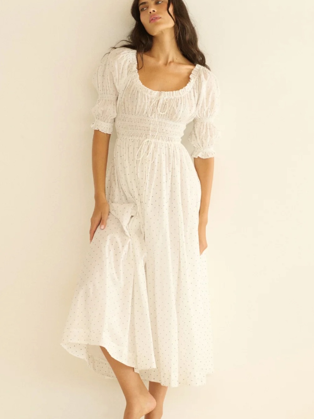 DOEN Ischia Dress IN SALT FLOCK DOT polka dot